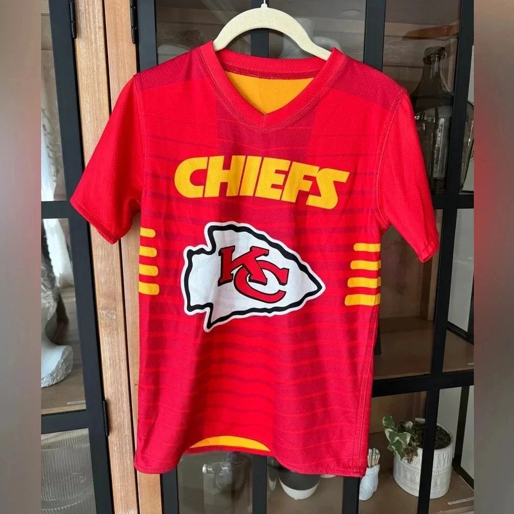 Kansas City Chiefs boys reversible jersey short sleeve yellow red NFL football